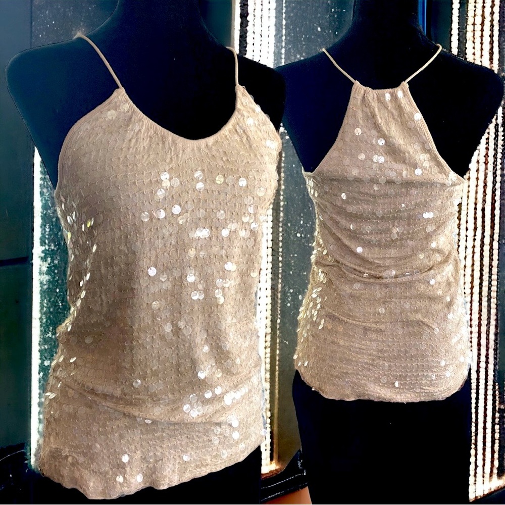 Club Monaco Nude Body-con Sequined Tank. Great preworn condition. Size XS - Picture 6 of 11